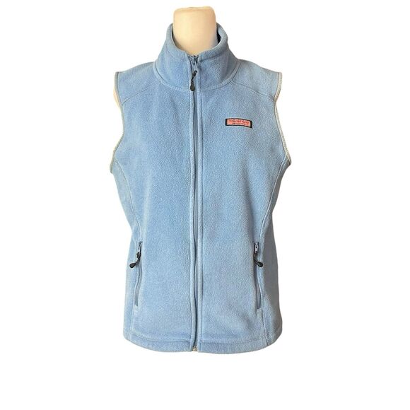 Vineyard Vines Small Fleece Vest Sleeveless Light Blue Full Zip Pockets - Picture 1 of 11